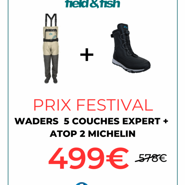 Combo waders respirant 5 couches expert II + Chaussures de wading ATOP 2 SbM
